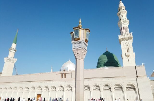 Green Dome and minarets of Al-Masjid an-Nabawi in Madinah
